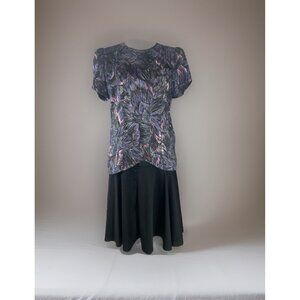 M.C.S. ltd Short Sleeve 2 Pc Dress Women's Size 12 Petite Black & Purple Paisley